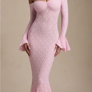 Chic Long Sleeve Pink Lace Dress